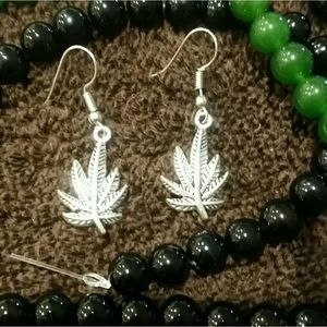 - Mary Jane earrings dangle jewelry herb weed charm earrings silver hooks